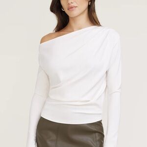 Dynamite White One-Shoulder Long Sleeve Top